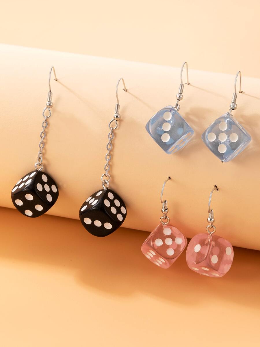 3 cặp bông tai thả xúc xắc - Nhiều màu - Xem 1