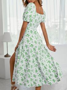 SHEIN VCAY 滿身花卉打結高衩A字連衣裙 - 彩色 - 查看 2