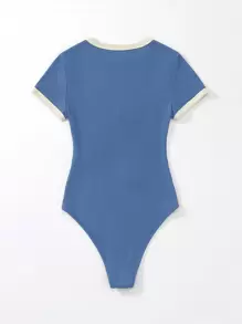 SHEIN Unity Body con estampado de slogan ribete en contraste - Azul - Ver 2
