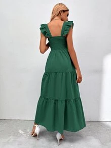 Breezaya Vestido con corpiño con fruncido bajo con fruncido - Verde Oscuro - Ver 2