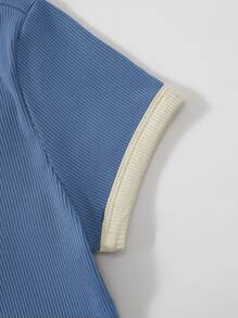 SHEIN Unity Body con estampado de slogan ribete en contraste - Azul - Ver 4