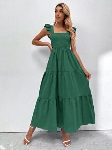 Breezaya Vestido con corpiño con fruncido bajo con fruncido - Verde Oscuro - Ver 3