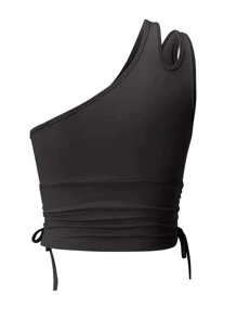 SHEIN EZwear Plus One Shoulder Drawstring Side Crop Top - Black - View 2