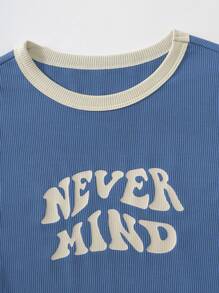 SHEIN Unity Body con estampado de slogan ribete en contraste - Azul - Ver 5