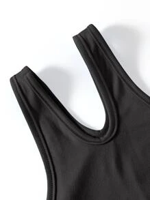 SHEIN EZwear Plus One Shoulder Drawstring Side Crop Top - Black - View 4