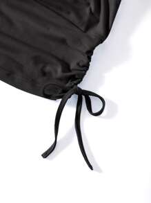 SHEIN EZwear Plus One Shoulder Drawstring Side Crop Top - Black - View 5