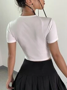 SHEIN ICON Spiderweb Embroidered Ribbed Knit Crop Tee - White - View 2