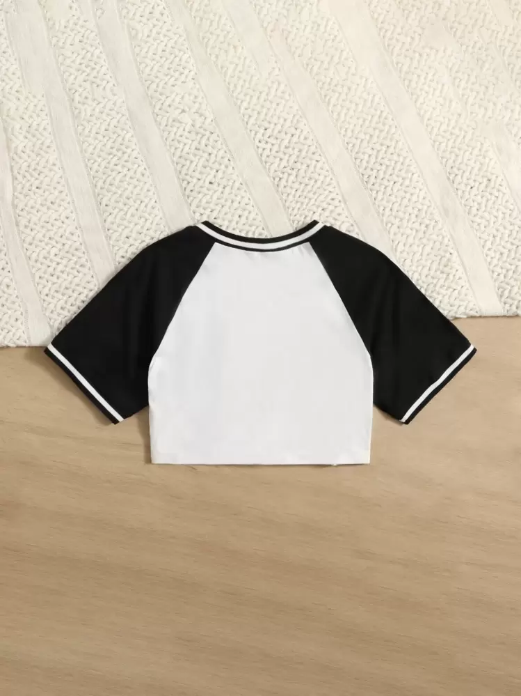 SHEIN כפתורים קדמיים מכתב מנומר קז'ואל טישרט וגופיה לבנות - שחור ולבן - ראה 2