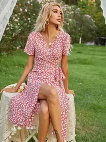 Breezaya 滿版印花圍裹腰帶連衣裙 - 彩色 - 查看 4