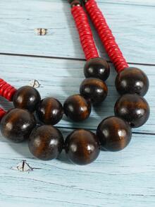 1pc Classic Handmade Wooden Bead Double-Layered Necklace, European And American Style (Randomly Sorted Color) - Multicolor - View 3