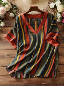 Mulvari Áo sơ mi Plus Size Sọc Giải trí - Nhiều màu - Xem 1