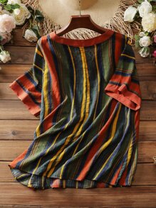 Mulvari Áo sơ mi Plus Size Sọc Giải trí - Nhiều màu - Xem 2