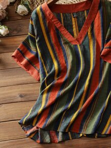 Mulvari Áo sơ mi Plus Size Sọc Giải trí - Nhiều màu - Xem 3