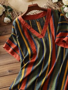 Mulvari Áo sơ mi Plus Size Sọc Giải trí - Nhiều màu - Xem 6