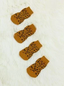 4入組豹紋印花寵物襪子