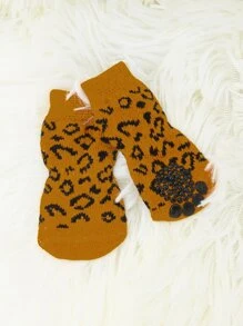 4入組豹紋印花寵物襪子