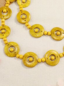 Wooden Round & Bead Decor Necklace - Yellow - View 3
