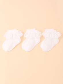 3 Pairs Of Baby Spring And Summer Lace Socks For Girls Plain Mesh Breathable Lace Socks