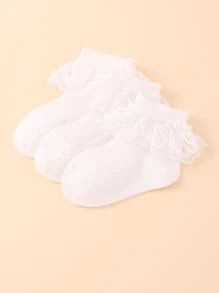 3 Pairs Of Baby Spring And Summer Lace Socks For Girls Plain Mesh Breathable Lace Socks