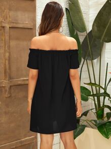 SHEIN Maternity Off Shoulder Frill Trim Dress - Black - View 2