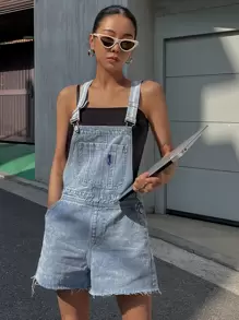DAZY Raw Cut Denim Overall Romper Without Cami Top - أزرق فاتح - مشاهدة 7