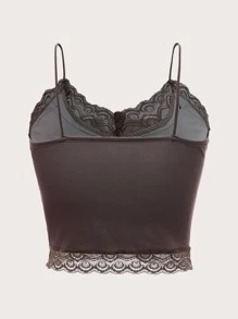 ROMWE Goth Top de tirantes con estampado de mariposa ribete con encaje - Marrón - Ver 2