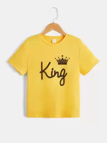 SHEIN Tops con trai Đồ họa Lá thư Giải trí - Màu vàng - Xem 1