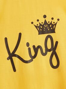 SHEIN Tops con trai Đồ họa Lá thư Giải trí - Màu vàng - Xem 3