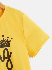 SHEIN Tops con trai Đồ họa Lá thư Giải trí - Màu vàng - Xem 4