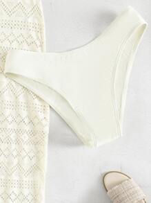 Swim Vcay Summer Beach Hollow Out Slit Hem Halter Cover Up With Bikini Panty - Beige - View 4