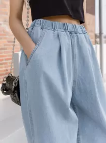 DAZY High Waist Plicated Detail Straight Leg Jeans - Light Wash - View 7