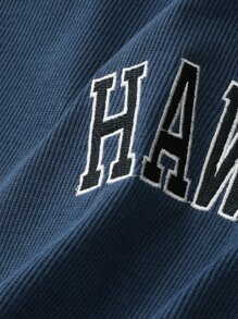 DAZY Letter Embroidery Round Neck Crop Tee - Navy Blue - View 3