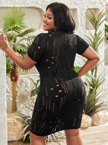 Slaydiva 大碼鏤空緊身洋裝不附帶內衣褲套裝 - 黑色 - 查看 2