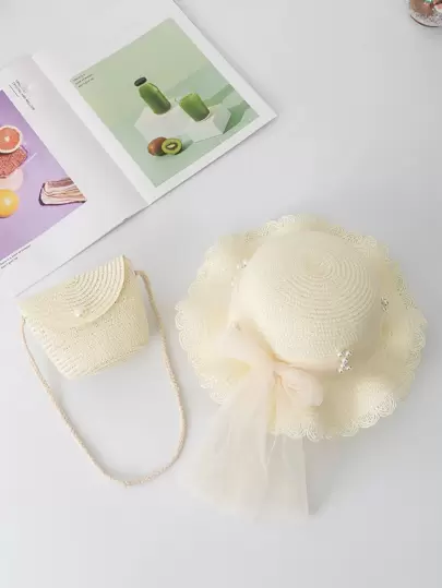 女孩草編包附帽子