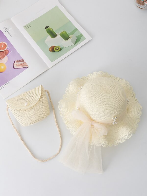 女孩草編包附帽子