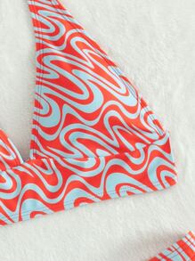Random Fluid Print Cut-Out Halter Bikini Set Summer Beach - Multicolor - View 4