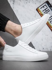 Men Letter Embroidered Lace-Up Front Skate Shoes  Men Business Shoes - White - View 3