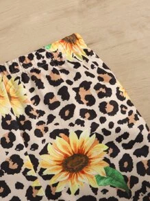 SHEIN Young Girl Leopard & Sunflower Print Cami Top & Shorts - Multicolor - View 4