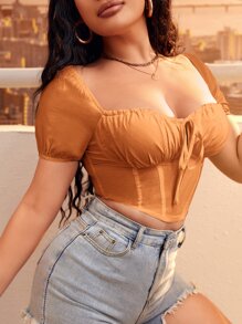 SHEIN LUNE 前繫帶後拉鏈襯衫 - 橘色 - 查看 4