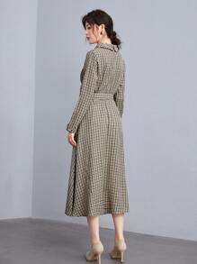 Modelyn Đầm Thắt lưng Nút Sọc ca rô Thanh lịch - Nhiều màu - Xem 2
