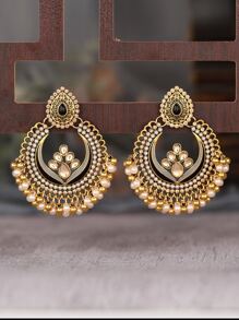 水鑽裝飾珍珠流蘇耳墜 - 彩色 - 查看 5