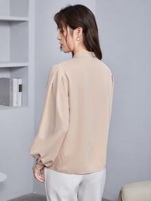 SHEIN Unity Women Blouses Fake Buttons Plain Anggun - Aprikot - View 2