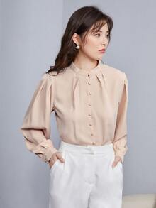 SHEIN Unity Women Blouses Fake Buttons Plain Anggun - Aprikot - View 6