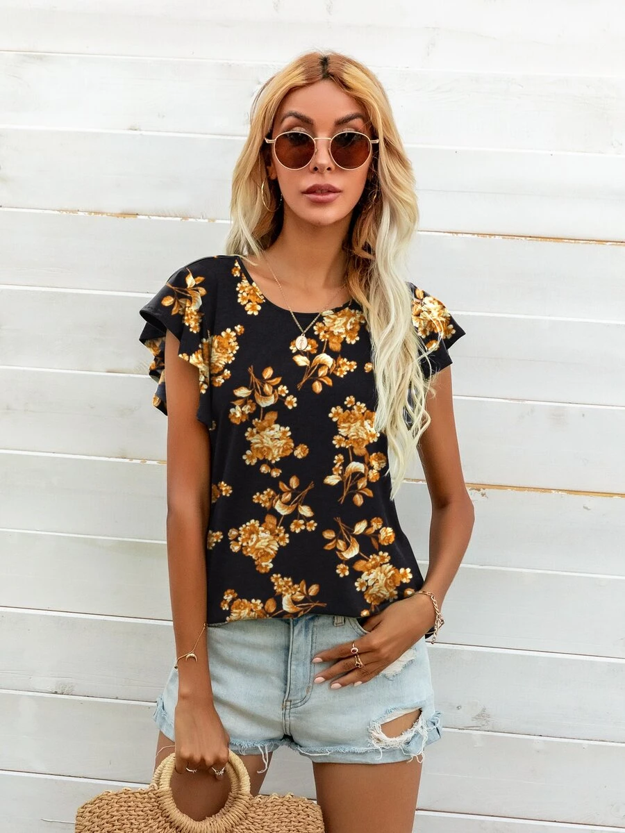 DEARCASE 印花蝴蝶袖T恤 - 彩色 - 查看 1