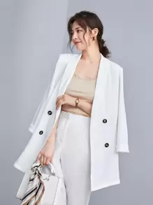 BizChic Shawl Neck Solid Blazer Workwear - White - View 1