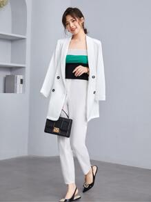 BizChic Shawl Neck Solid Blazer Workwear - White - View 3