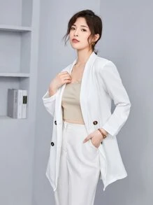 BizChic Shawl Neck Solid Blazer Workwear - White - View 5