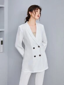 BizChic Shawl Neck Solid Blazer Workwear - White - View 7