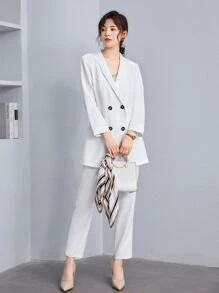 BizChic Shawl Neck Solid Blazer Workwear - White - View 8