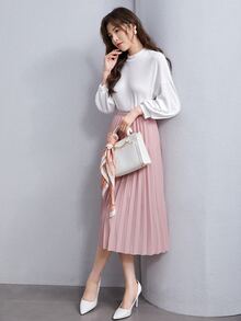 SHEIN Privé Mock-Neck Balloon Sleeve Rib-knit Top - White - View 5